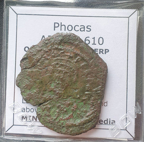 #L935# Byzantine Follis coin of Phocas from 602-610 AD