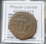 #L909# Byzantine Follis coin of Phocas-Leontia from 602-610 AD