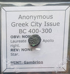 #L731# Anonymous Greek City Issue Bronze Coin of Gambrion, 400-300 BC