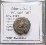 #M449# Sicilian Greek coin of Dionysios I from Syracuse, 405-367 BC.