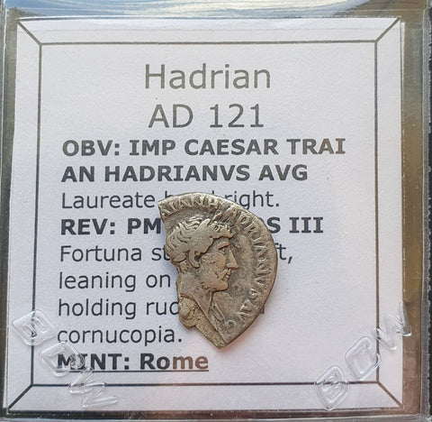 #M751# Roman silver denarius coin of Hadrian from 121 AD