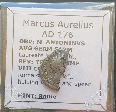 #M725# Roman silver denarius coin of Marcus Aurelius from 176 AD