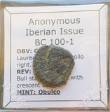 #M606# Anonymous Iberian Greek City Issue Bronze Coin of Obulco from 100-1 BC