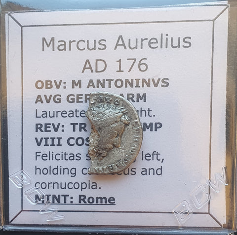 #M732# Roman silver denarius coin of Marcus Aurelius from 176 AD