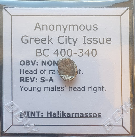 #M254# Anonymous silver Greek Hemiobol from Halikarnassos or Kasolaba, 400 BC