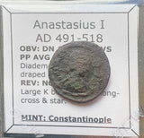 #M329# Byzantine Half-Follis coin of Anastasius I from 491-518 AD