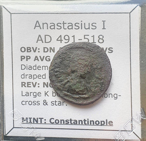 #M329# Byzantine Half-Follis coin of Anastasius I from 491-518 AD