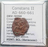 #M626# Rare Byzantine Follis coin of Constans II from 660-661 AD