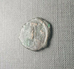 #e840# Byzantine 1/2 follis coin of Justin II from 565-578 AD.