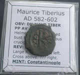 #h773# Byzantine half-follis coin of Maurice Tiberius from 582-602 AD