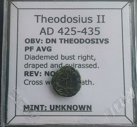 #g502# Roman Bronze coin issued by Theodosius II from 425-435 AD