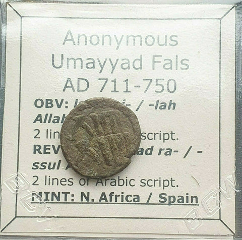 #j836# Anonymous copper Umayyad Fals coin from Spain 711-750 AD