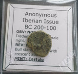 #j970# Anonymous Iberian Greek City Issue Bronze Coin of Castulo from 200-100 BC