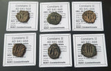 Individual Byzantine Follis coins of Emperor Constans II from 641-668 AD