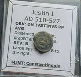 #j640# Byzantine pentanummium coin of Justin I from 518-527 AD