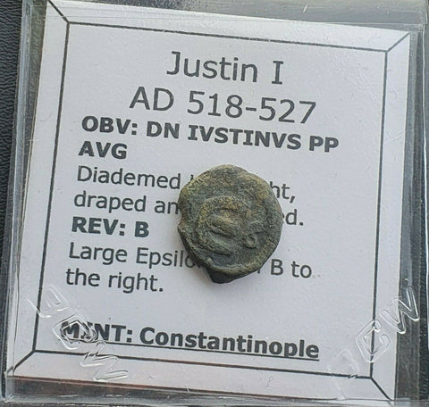 #j640# Byzantine pentanummium coin of Justin I from 518-527 AD