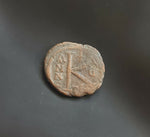 #h293# Byzantine 1/2 follis coin of Justin II from 565-578 AD