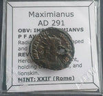 #f474#Roman bronze antoninianus coin issued by Maximian I from 291 AD